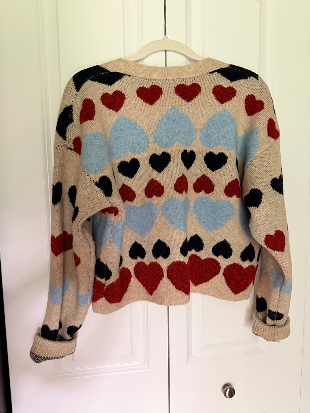 Heart Pattern Button-Front Cardigan Jacket - Beige/Multi - Picture 4 of 4